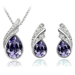 Austrian crystal feather / water drop - necklace / earring / bracelet - jewellery setNecklaces