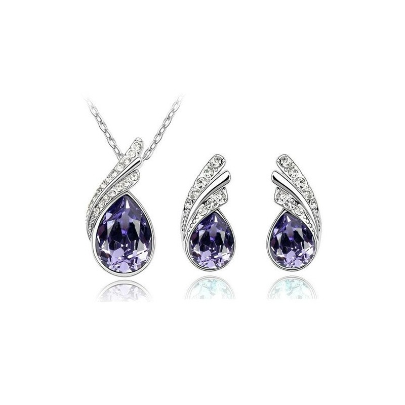 Austrian crystal feather / water drop - necklace / earring / bracelet - jewellery setNecklaces