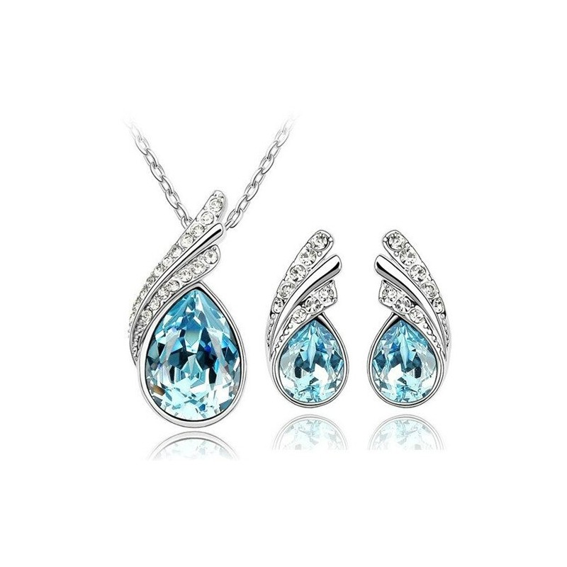 Austrian crystal feather / water drop - necklace / earring / bracelet - jewellery setNecklaces