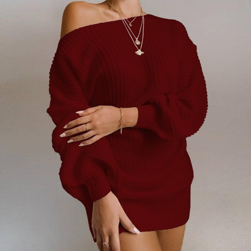 Sexy knitted sweater - mini dress - off-shoulder / lantern sleevesBlouses & shirts
