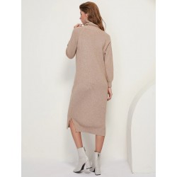 Loose knitted dress - long sweater - with turtleneck / long sleeveDresses
