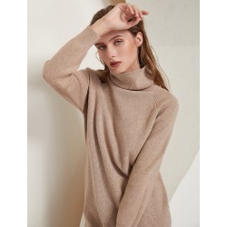 Loose knitted dress - long sweater - with turtleneck / long sleeveDresses