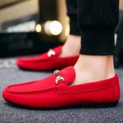 Trendy leather slip-on shoes - non-slip loafers - with metal decorationShoes
