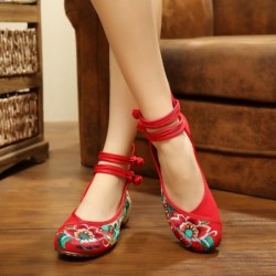 Chinese style sandals - canvas shoes with buckle - embroidered hibiscus flowersSandals