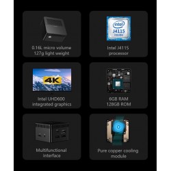 CHUWI - LarkBox - 4K mini PC Intel Celeron - J4115 Quad Core - HD USB-C - 6GB RAM 128GB ROM - Windows 10 - desktop computerLa...