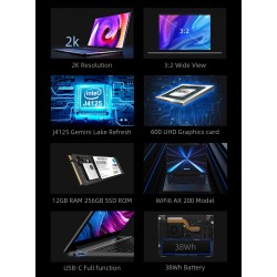 CHUWI GemiBook Pro - 14 inch - 2K - 12GB RAM 256GB - SSD - Windows 10 - computer with backlit / keyboardLaptops
