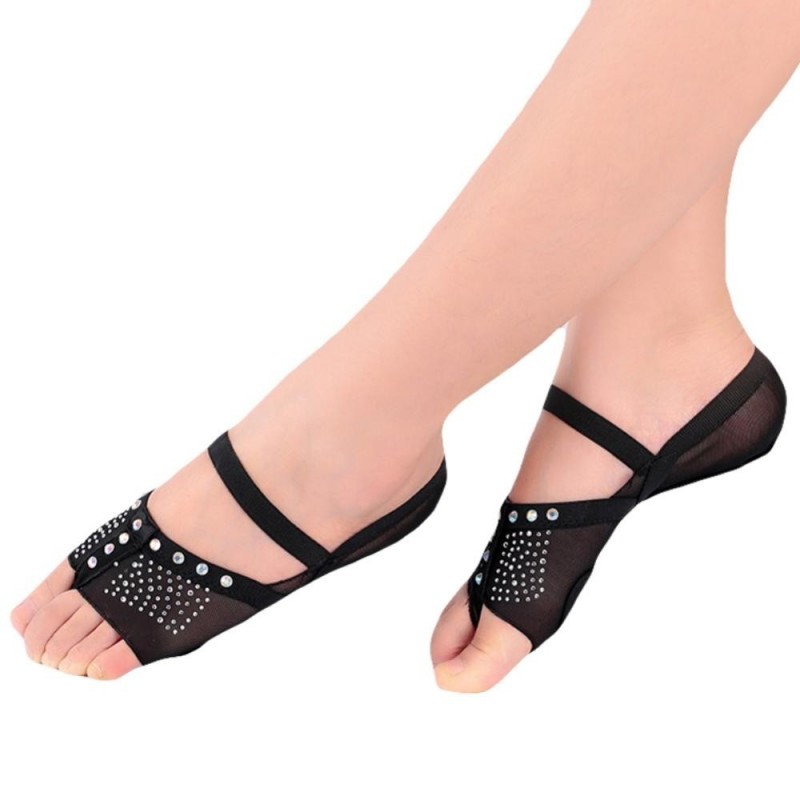 Ballet / dance socks - open toe / protective leather pads - mesh / rhinestonesWomen's fashion