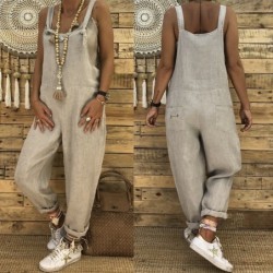 Vintage linen jumpsuit - lace up straps - loose - wide legJumpsuits