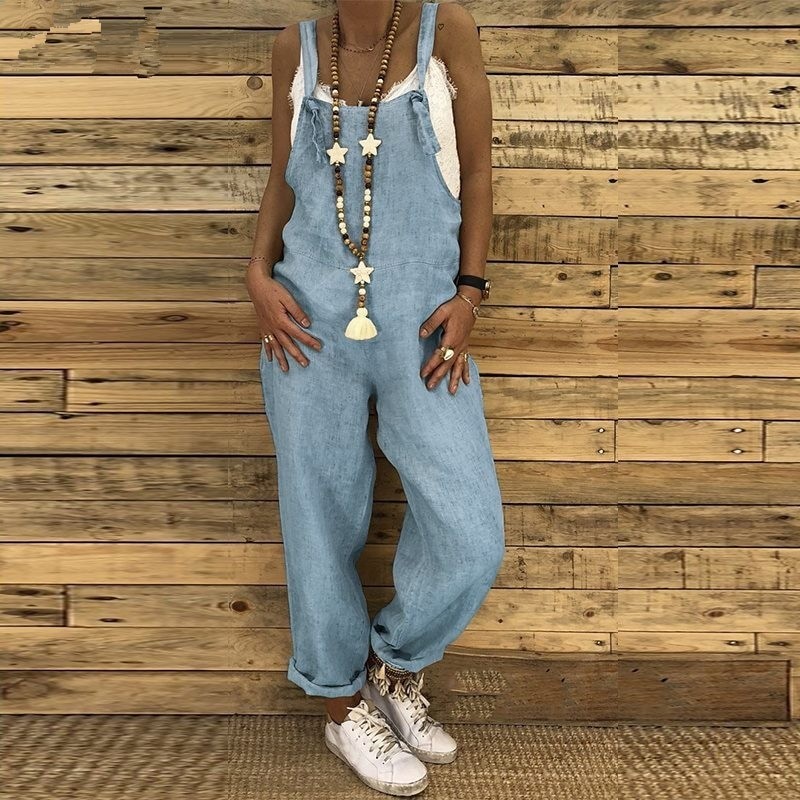Vintage linen jumpsuit - lace up straps - loose - wide legJumpsuits