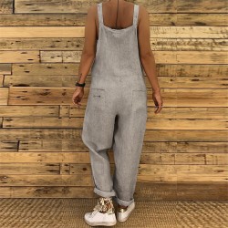 Vintage linen jumpsuit - lace up straps - loose - wide legJumpsuits