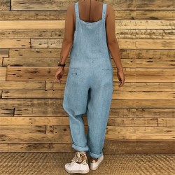 Vintage linen jumpsuit - lace up straps - loose - wide legJumpsuits
