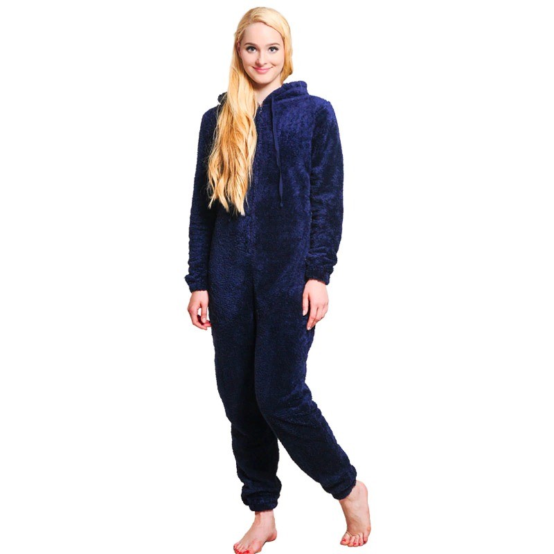 One piece pyjama - fluffy fleece warm jumpsuit - with hood / zipperLingerie