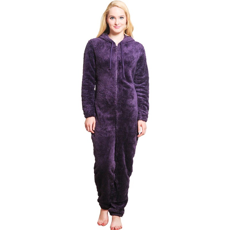 One piece pyjama - fluffy fleece warm jumpsuit - with hood / zipperLingerie