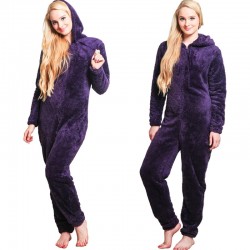 One piece pyjama - fluffy fleece warm jumpsuit - with hood / zipperLingerie