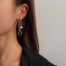 Long silver earrings - mini heart-shaped pendant / chain / circlesEarrings