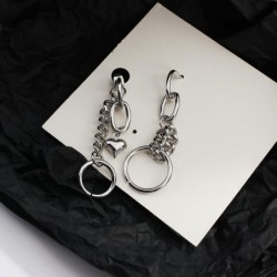 Long silver earrings - mini heart-shaped pendant / chain / circlesEarrings
