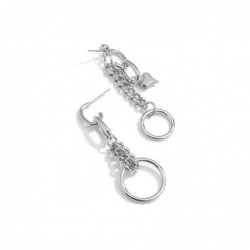 Long silver earrings - mini heart-shaped pendant / chain / circlesEarrings