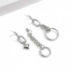 Long silver earrings - mini heart-shaped pendant / chain / circlesEarrings