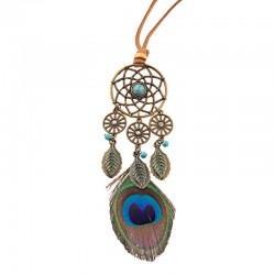 Long necklace with peacock feather - dreamcatcher - leather ropeNecklaces