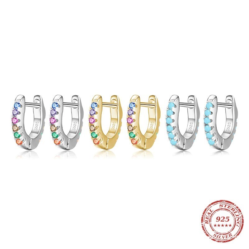 Mini hoop earrings - 925 sterling silver - colourful crystals / turquoiseEarrings