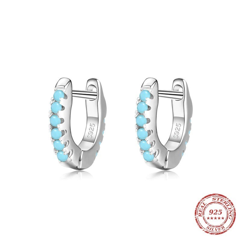 Mini hoop earrings - 925 sterling silver - colourful crystals / turquoiseEarrings