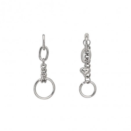 Long silver earrings - mini heart-shaped pendant / chain / circlesEarrings