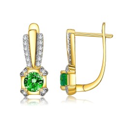Elegant gold earrings - with square green crystalEarrings
