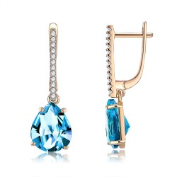 Fashionable gold earrings - blue crystal water dropsEarrings
