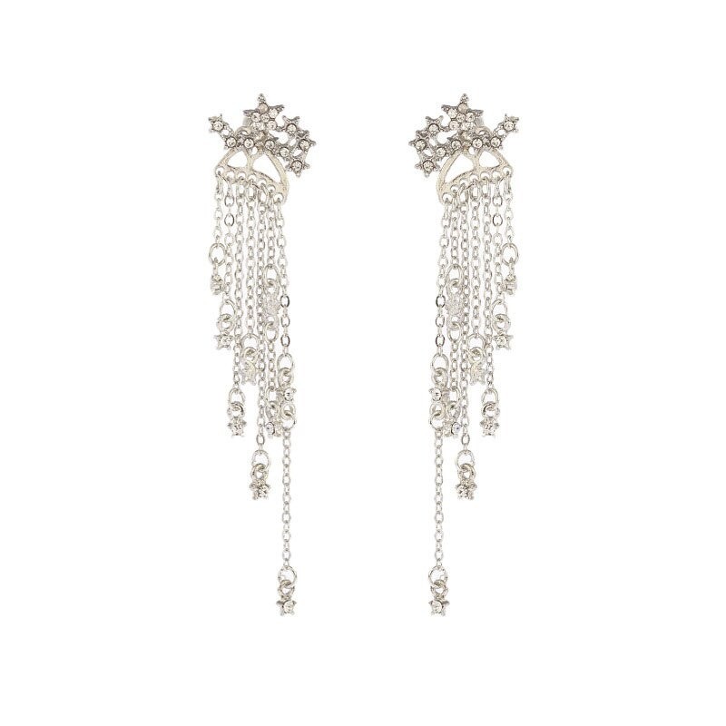 Classic long crystal earrings with stars streamlinedEarrings