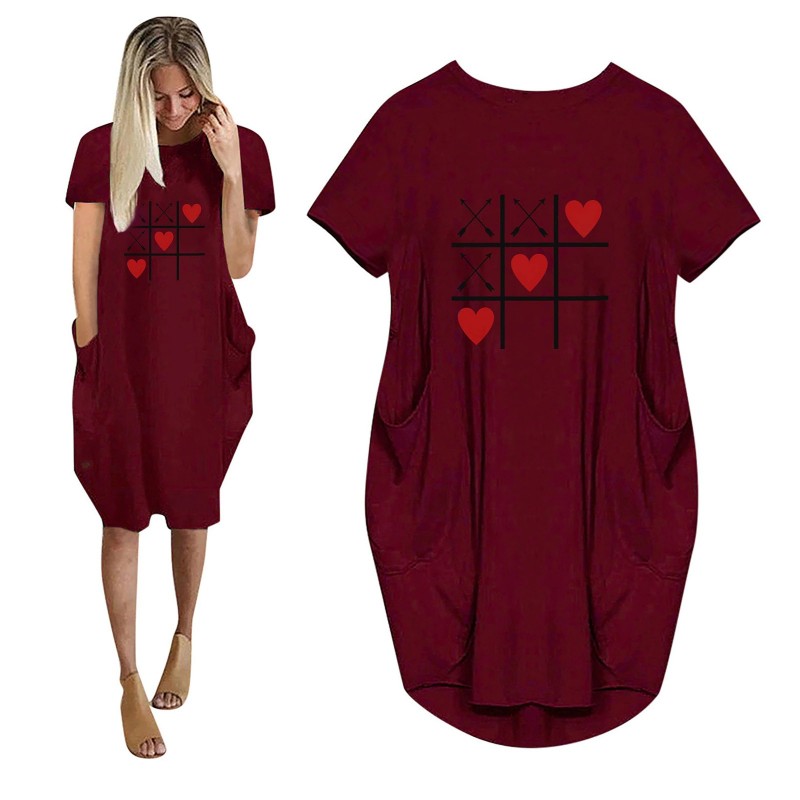 Fashionable vintage loose dress - with pockets / hearts printDresses