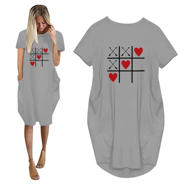 Fashionable vintage loose dress - with pockets / hearts printDresses