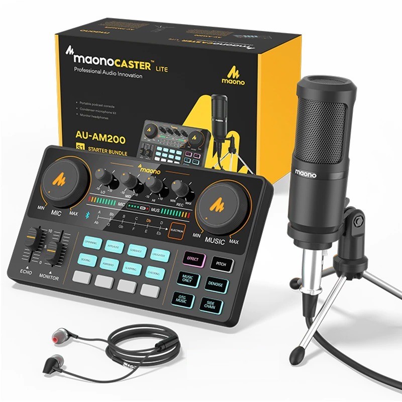 LITE AM200-S1 - all-in-one microphone - mixer kit - audio interface - with condenser microphone / earphonesMicrophones LITE AM200-S1 - all-in-one microphone - mixer kit - audio interface - with condenser microphone / earphonesMicrophones