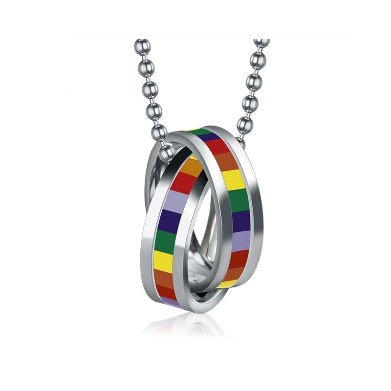 Rainbow double rings pendant - stainless steel necklaceNecklaces