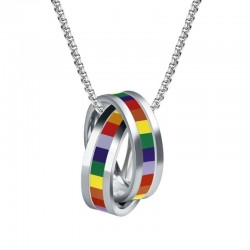 Rainbow double rings pendant - stainless steel necklaceNecklaces