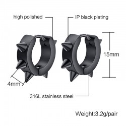 Hip Hop style small round earrings - with rivets - black / silver - unisexEarrings