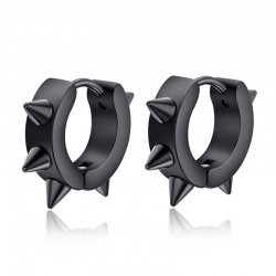 Hip Hop style small round earrings - with rivets - black / silver - unisexEarrings