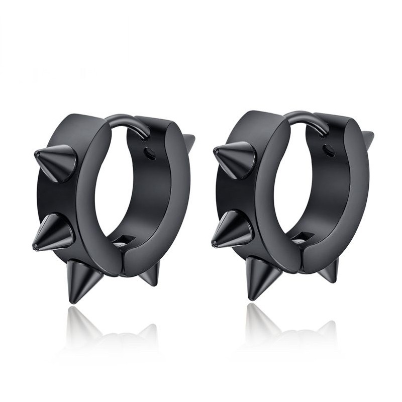 Hip Hop style small round earrings - with rivets - black / silver - unisexEarrings