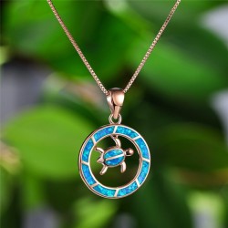 Round opal pendant with turtle - elegant necklaceNecklaces