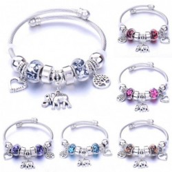 Elegant bracelet - with charms - elephant / beads / heart / feather / crystal flowersBracelets