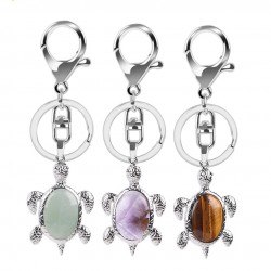 Keychain with turtle - natural crystal stoneKeyrings