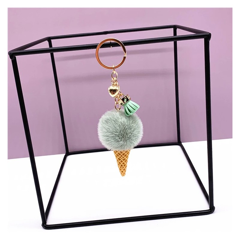 Metal keychain - with a fluffy ice cream pendantKeyrings