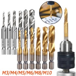 HSS drill bits - hex shank - metric tap - titanium plated - M3 / M4 / M5 / M6 / M8 / M10 - 6 / 7 piecesBits & drills