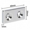 N52 - neodymium magnet - strong countersunk block - 40mm * 20mm * 5mm - with double 5mm hole - 3 piecesN52