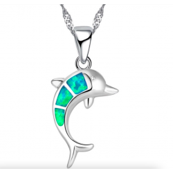 Silver necklace with a colorful opal dolphinNecklaces