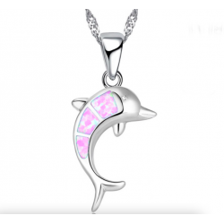 Silver necklace with a colorful opal dolphinNecklaces