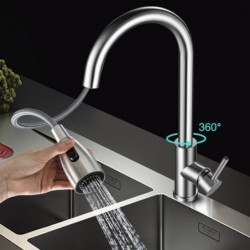 Kitchen faucet - pull-out head nozzle - rotatable - stainless steelKitchen faucets