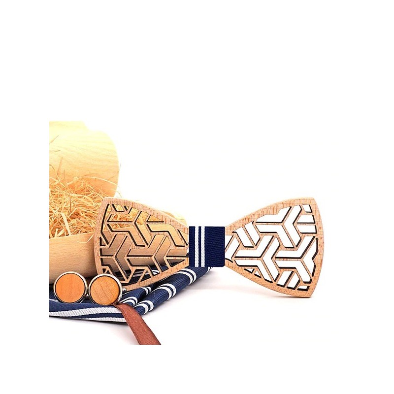 Vintage bow tie / handkerchief / cufflinks - wooden setBows & ties