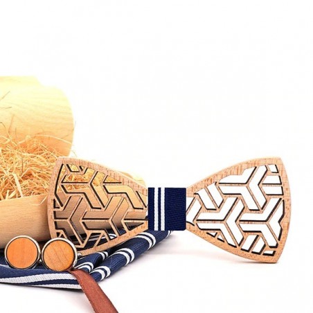 Vintage bow tie / handkerchief / cufflinks - wooden setBows & ties