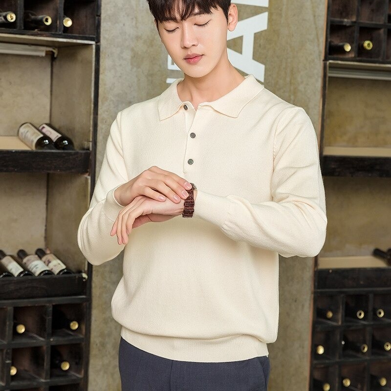 Men's POLO pullover - t-shirt with buttons - cashmereHoodies & Sweatshirt
