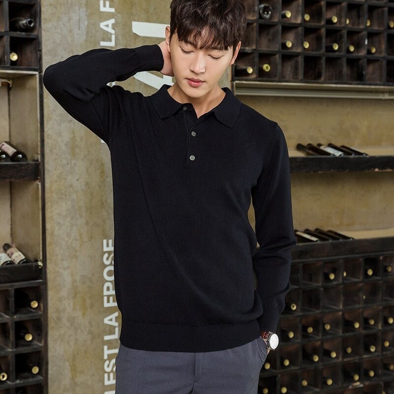 Men's POLO pullover - t-shirt with buttons - cashmereHoodies & Sweatshirt